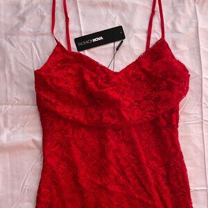 Fashion Nova Red Elegant Lace Maxi Dress